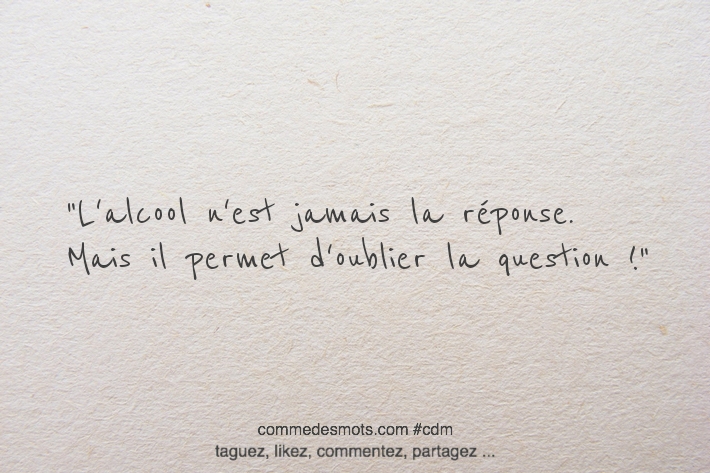 L'alcool n'est jamais la réponse. Mais il permet d'oublier la question !