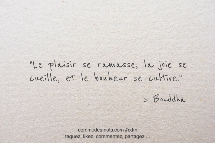 Le plaisir se ramasse, la joie se cueille et le bonheur se cultive.