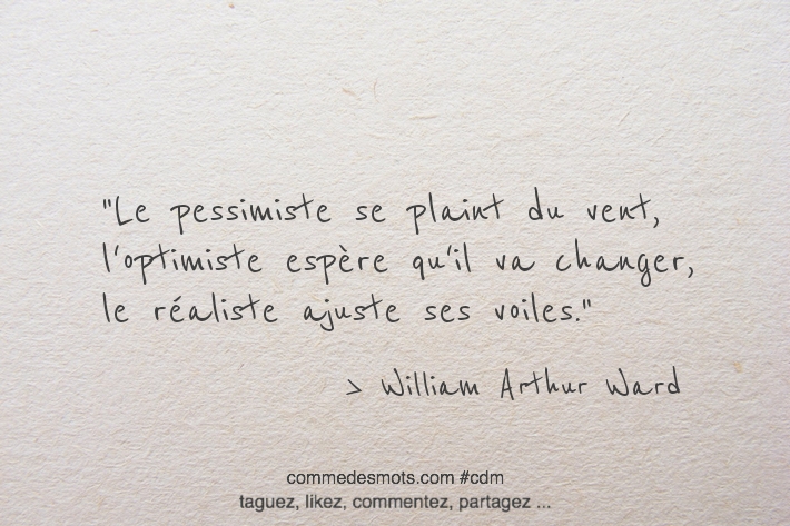 Le pessimiste se plaint du vent, l'optimiste espère qu'il va changer, le réaliste ajuste ses voiles.