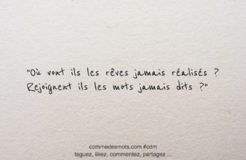 Citation du jour : "Où vont ils les rêves jamais réalisés ? Rejoignent ils les mots jamais dits ?"