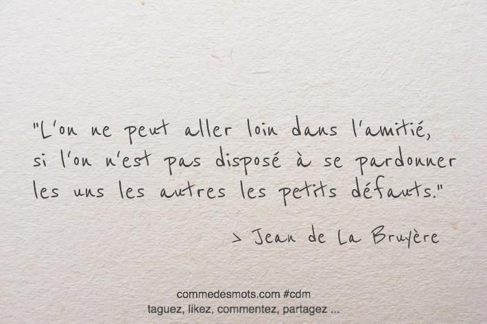 L'on ne peut aller loin dans l'amitié, si l'on n'est pas disposé à se pardonner les uns les autres les petits défauts.