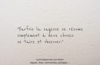 Parfois la sagesse se résume simplement à deux choses: se taire et observer.