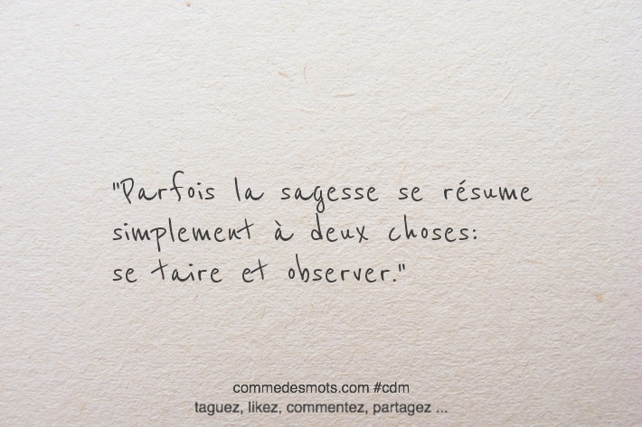 Parfois la sagesse se résume simplement à deux choses: se taire et observer.