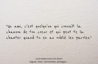 Citation du jour sur l'amitié "Un ami, c'est quelqu'un qui connaît la chanson de ton coeur