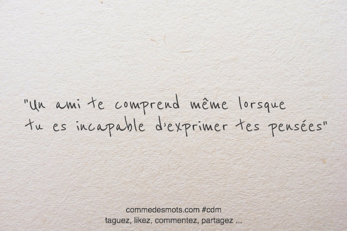 Un ami te comprend même lorsque tu es incapable d’exprimer tes pensées.