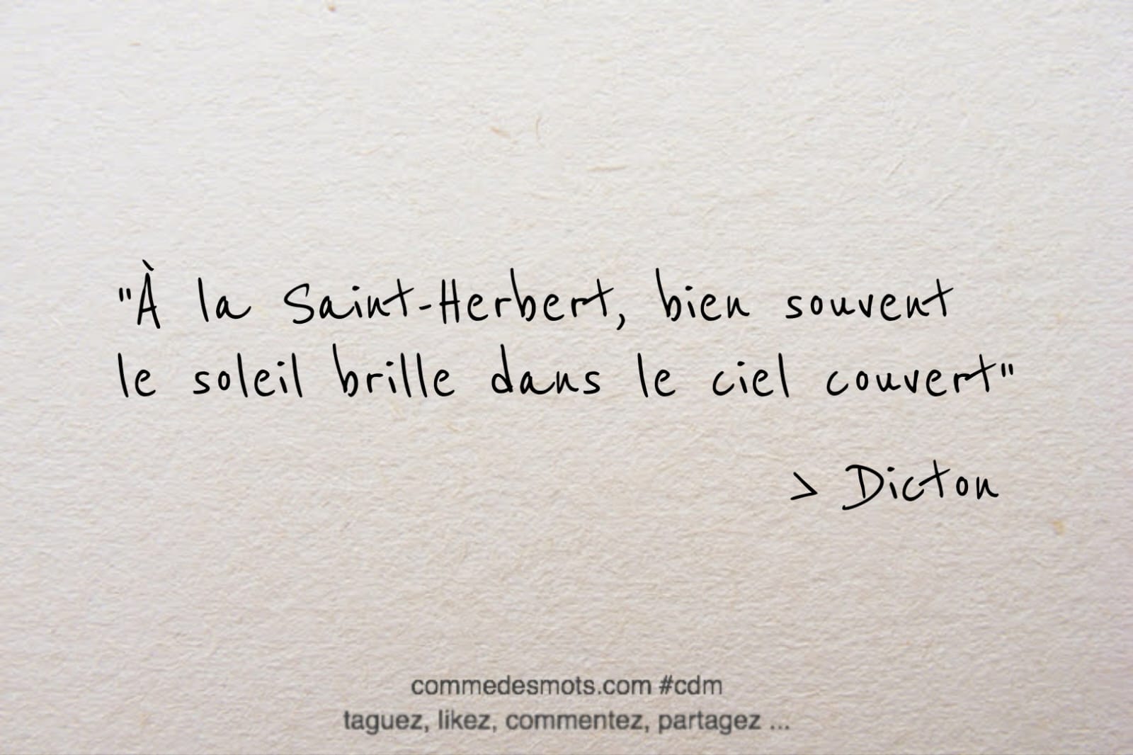 Dicton du jour de la Saint Herbert "À la Saint-Herbert, bien souvent le soleil brille dans le ciel couvert."