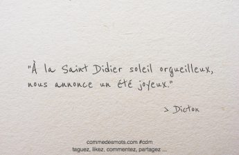 À la Saint Didier soleil orgueilleux, nous annonce un été joyeux