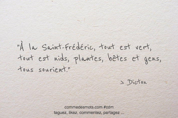 À la Saint Frédéric, tout est vert, tout est nids, plantes, bêtes et gens, tous sourient.