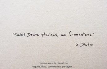 Dicton du 16 avril jour de la Saint Druon : "Saint Druon pluvieux, an fromenteux."