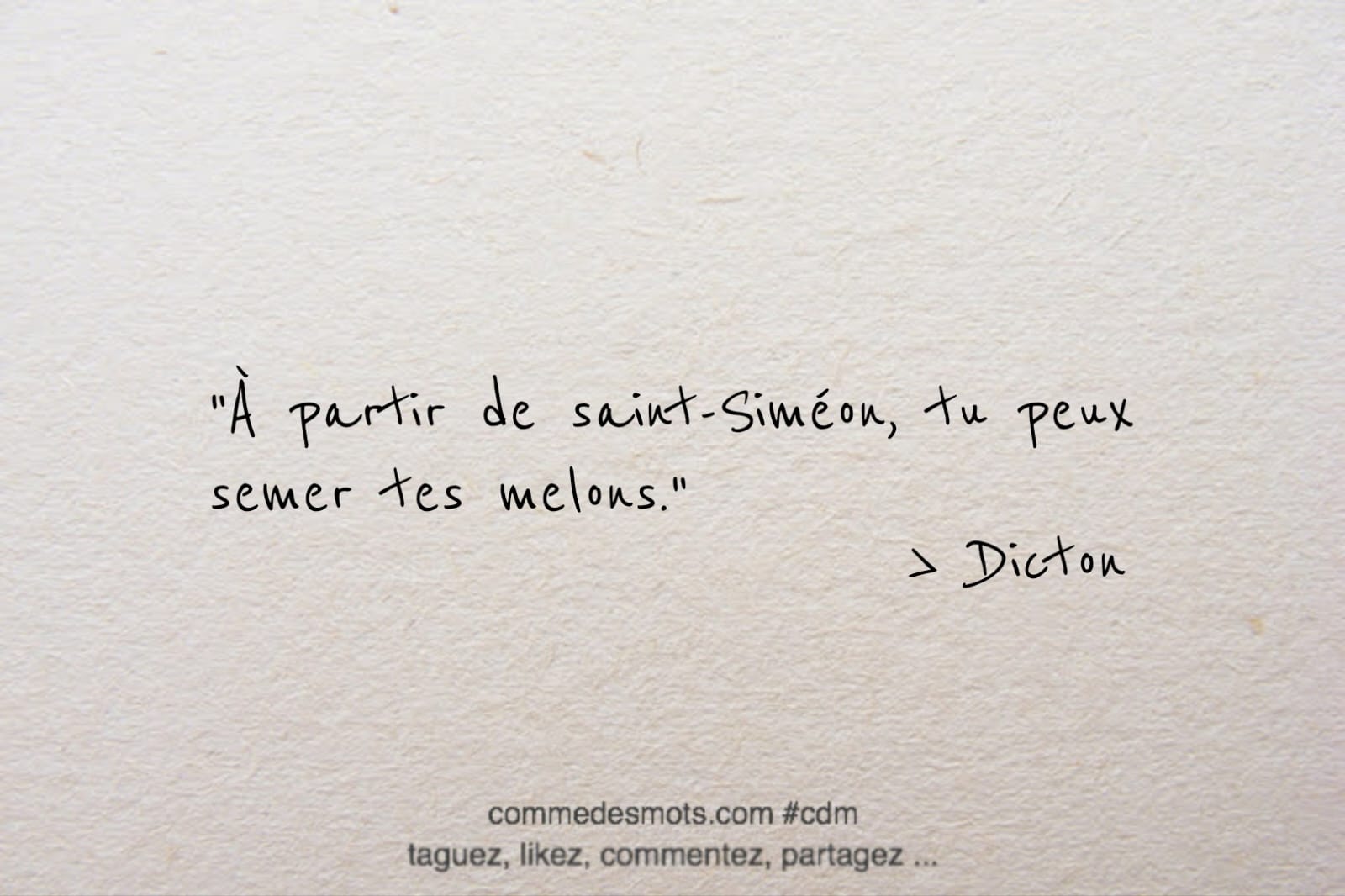 dicton du 27 avril jour de la Saint Siméon : "À partir de Saint Siméon, tu peux semer tes melons."