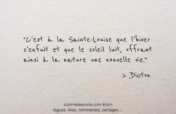 Dicton du 15 mars "C’est à la Sainte Louise que l’hiver s’enfuit et que le soleil luit, offrant ainsi à la nature une nouvelle vie."