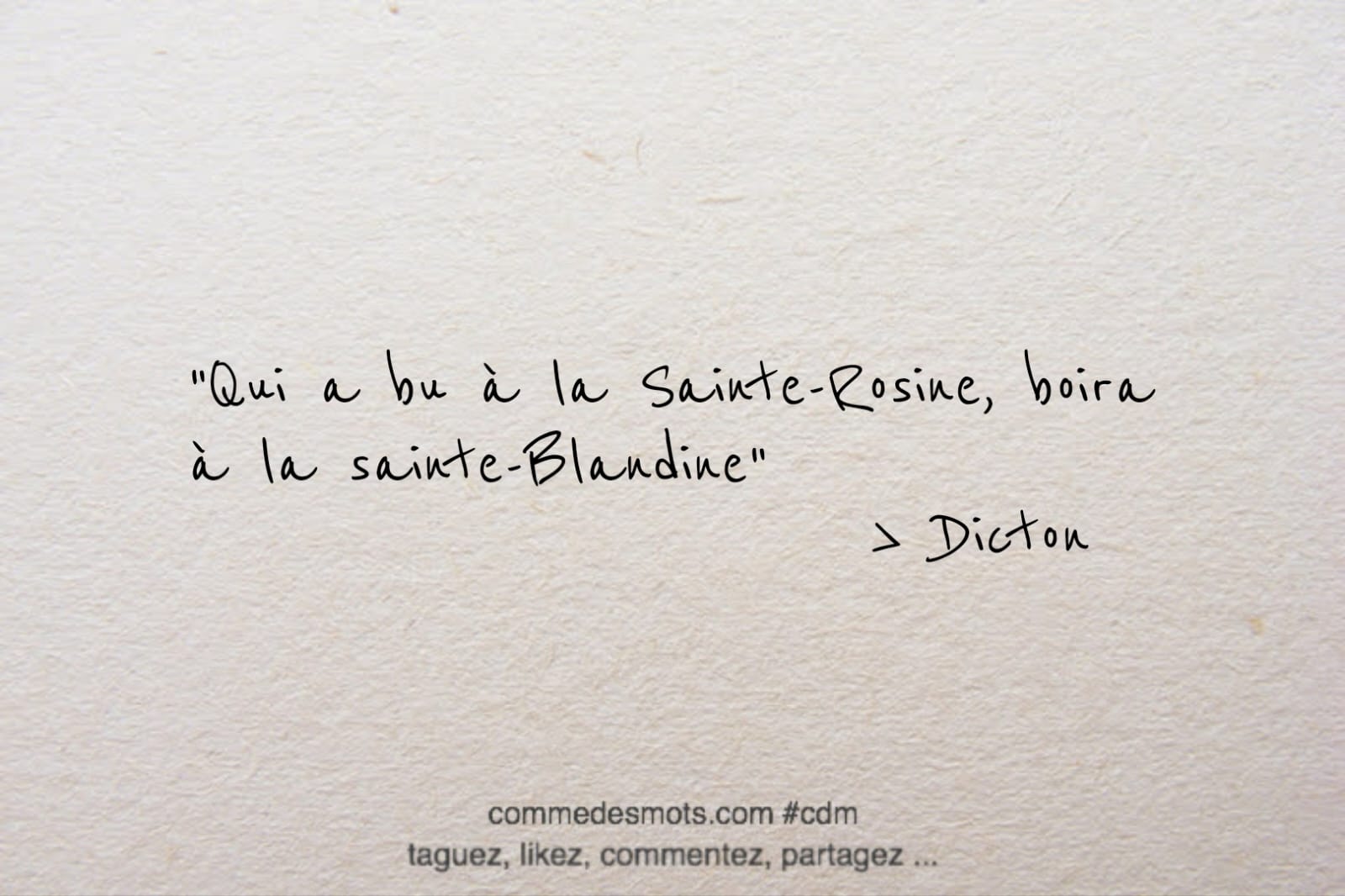 dicton du 11 mars : Qui a bu à la Sainte-Rosine, boira à la Sainte-Blandine