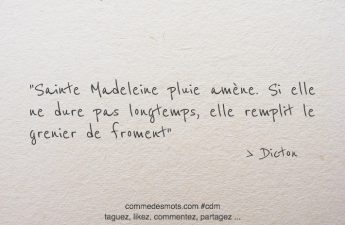 Sainte Madeleine pluie amène. Si elle ne dure pas longtemps, elle remplit le grenier de froment